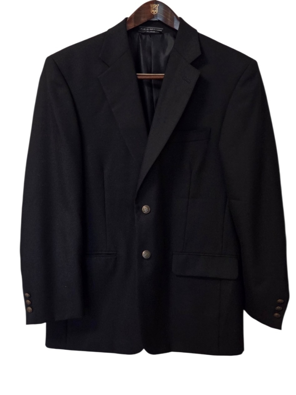 Statements @ BT Men’s Blazer 40R Black Wool Blend Crest Buttons Sport Coat